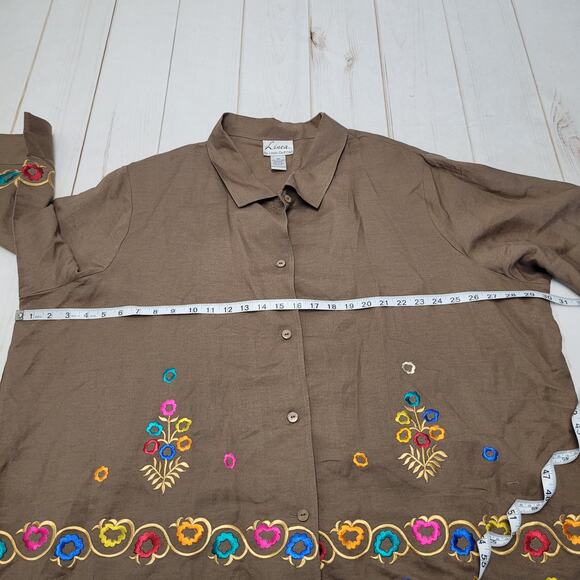 Vintage Linea Louis Dell'Olio linen heavily embroidered button down top - Picture 3 of 7